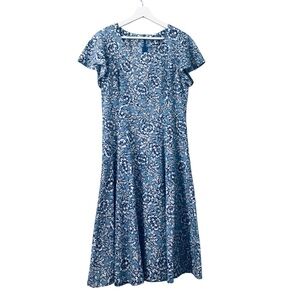 Floral Blue Scoop Neck Short Sleeves A-line Dress M